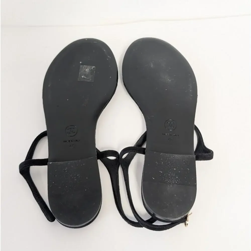 Chanel Thong Sandals G45025 Womens EU40/US9 Black/Gold Leather Strap Floral Logo